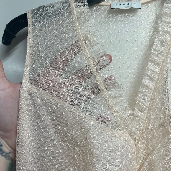 Sandro Cassy Mesh Lace A-Line Midi Dress V-Neck Womens Size 38 nwt - Picture 8 of 14